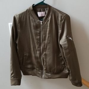 LOVE TREE olive green satin bomber jacket